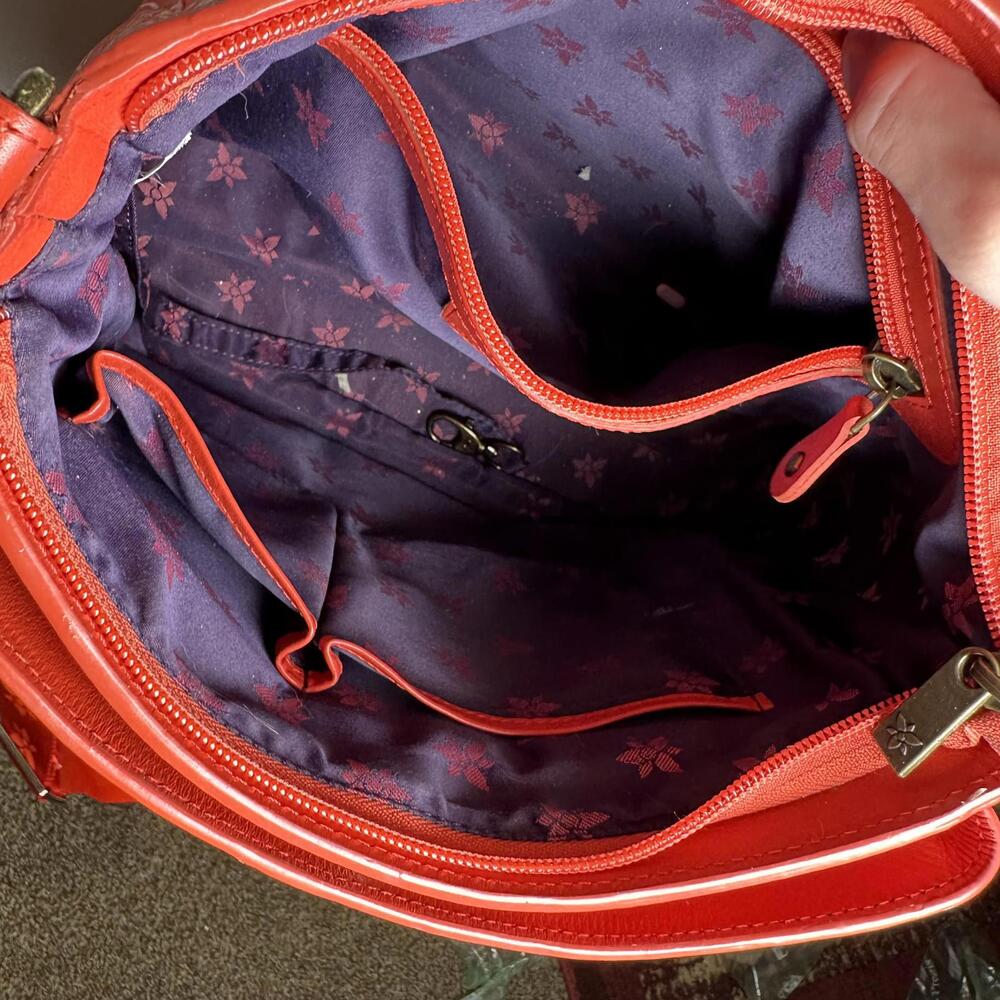 Anuschka Tooled Leather Crossbody Bag W/ Adjustable Strap-Butterfly Coral - Picture 8 of 9